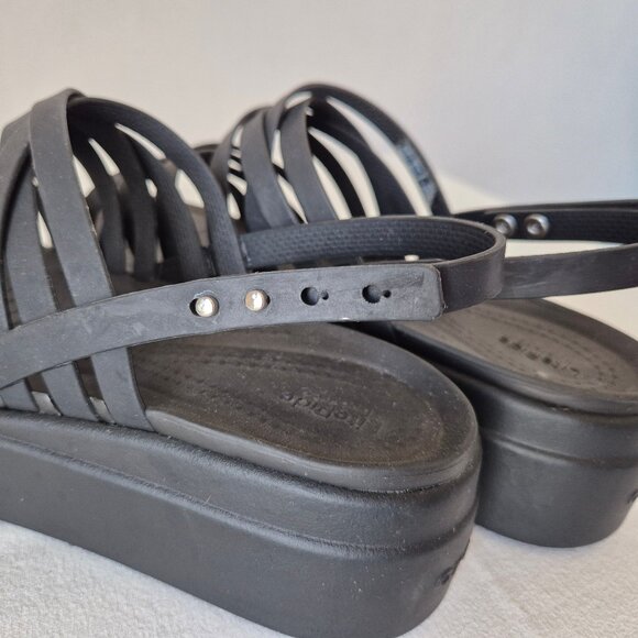 CROCS Brooklyn Strappy Slingback Platform Sandal Comfort LiteRide Buckle Black - Picture 13 of 13